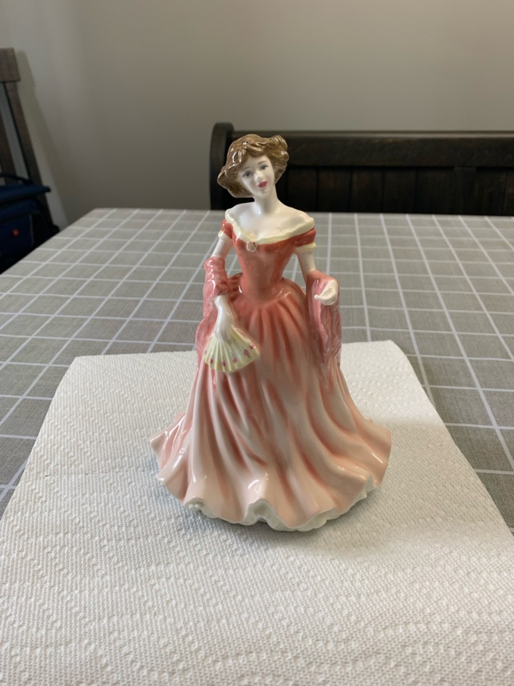 Royal Doulton Porcelain Lady Figurine with Pink Dress Holding Fan